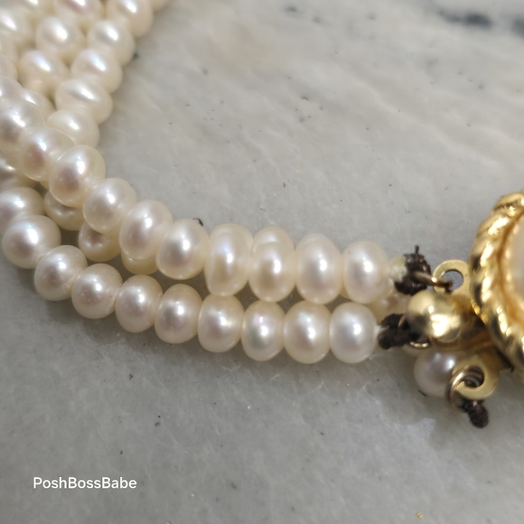 Triple Strand Freshwater Pearl Bracelet w/ Sterling Silver Gold Wash Clasp – 7.5 - Picture 7 of 12